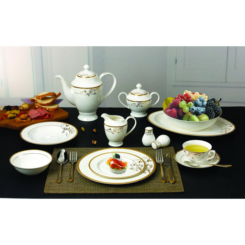 Lorren Home Trends Bone China 57 Piece Dinnerware Set, Service for 8